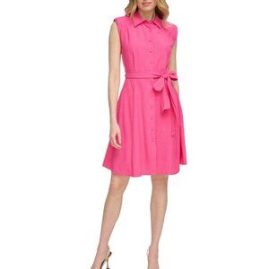 Calvin Klein NWT Sleeveless Tie-Waist Gauze Shirtdress, Pink Women's Size 12